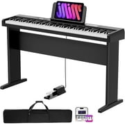 Aodsk 88 Key keyboard piano, Portable Digital Piano with Wooden stand Set for Beginners,128 Tone,128 Rhythm, 20 Demo Song, with Sustain Pedal, Carrying Case, Complimentary Online Piano Lessons